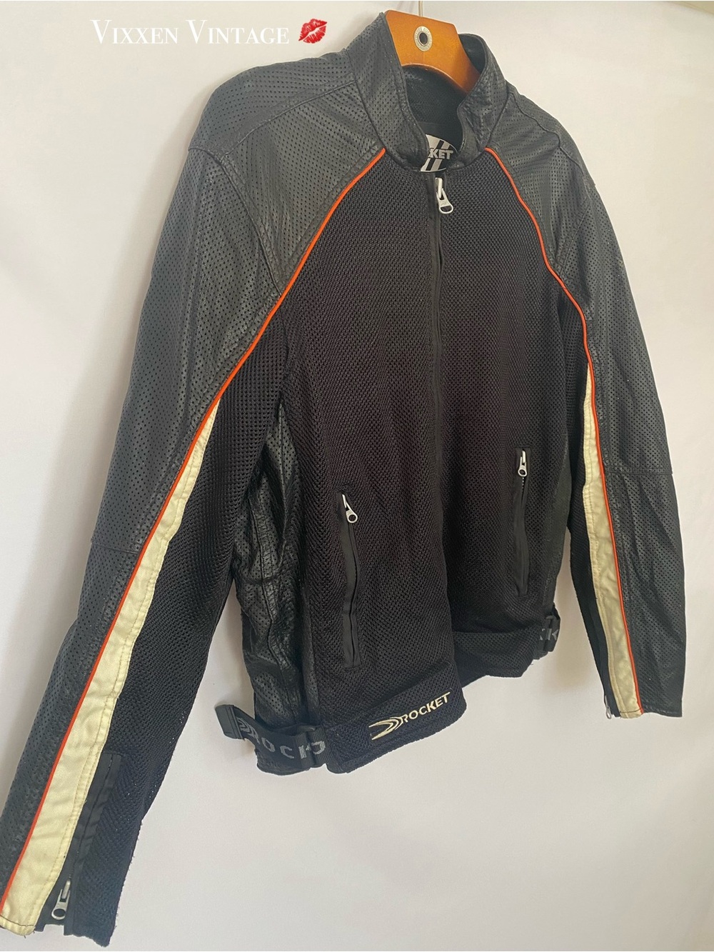 VINTAGE JOE ROCKET PERFORATED LEATHER MESH RACING STRIPE MOTORCYCLE JACKET